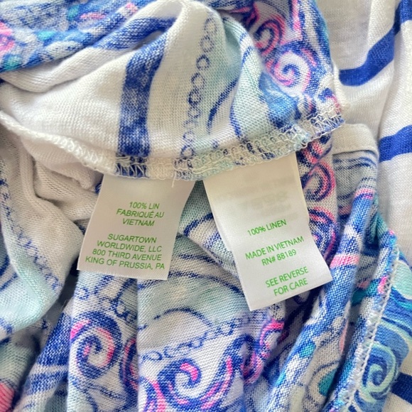 Lilly Pulitzer Aimee Easy Fit Tee 100% Linen Boatneck Hem Vents Stripe Sz XS - Picture 6 of 7